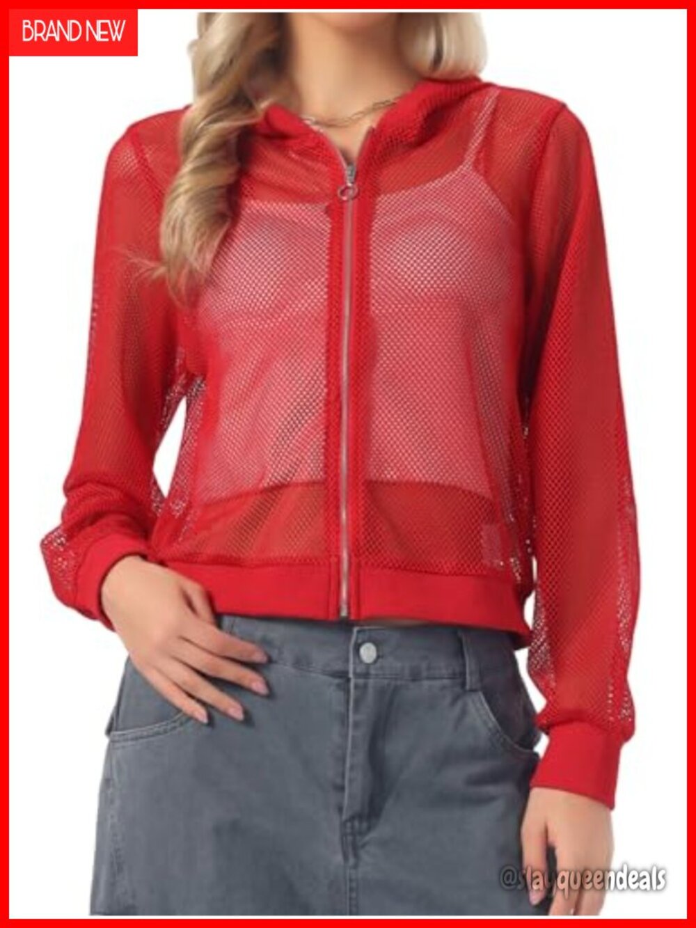 Mesh Sheer Zip Up Hoodie Lightweight Casual Jacket Long Sleeve